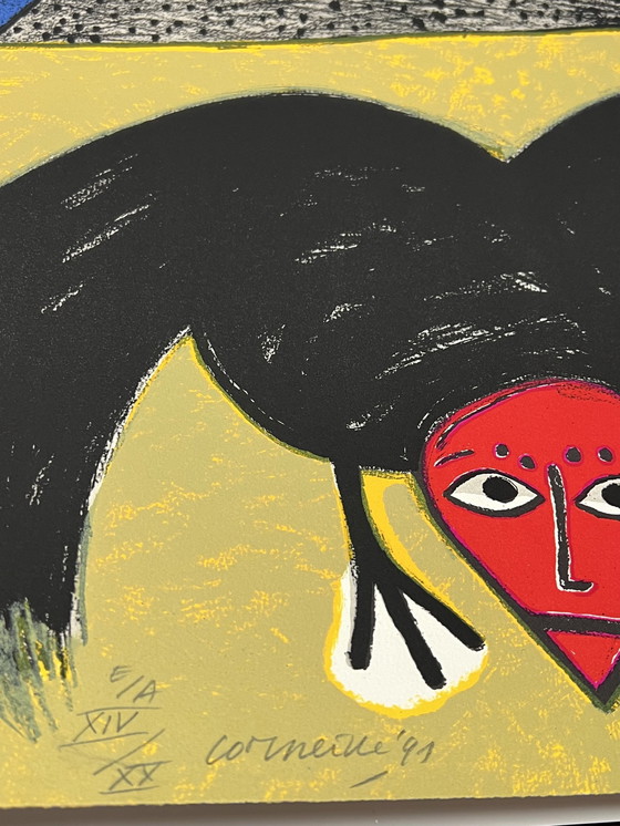 Image 1 of Signed; Guillaume Corneille Lithographie The Raven 1991 E/A - Der Rabe - Hommage À Edgar Allan Poe