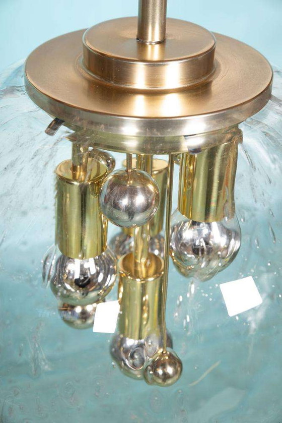 Image 1 of Weltraumzeitalter XL Messing Sputnik Globus Lampe, Glaskugel Pendelleuchte