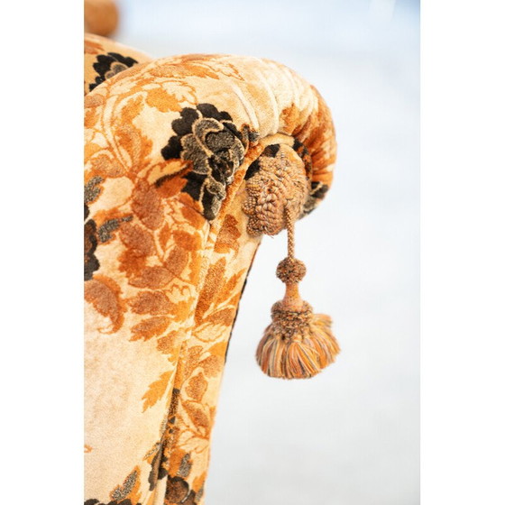 Image 1 of Vintage 3-Sitzer Sofa aus Holz und Chenille-Stoff mit zwei Sesseln, Italien 1970