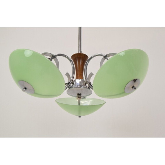 Image 1 of Vintage Art Deco Glas und Chrom Kronleuchter, Tschechoslowakei 1930