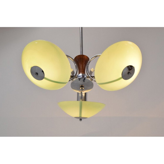 Image 1 of Vintage Art Deco Glas und Chrom Kronleuchter, Tschechoslowakei 1930