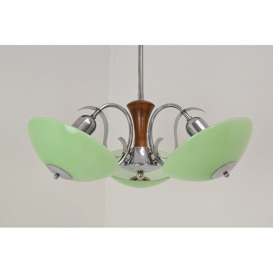 Image 1 of Vintage Art Deco Glas und Chrom Kronleuchter, Tschechoslowakei 1930