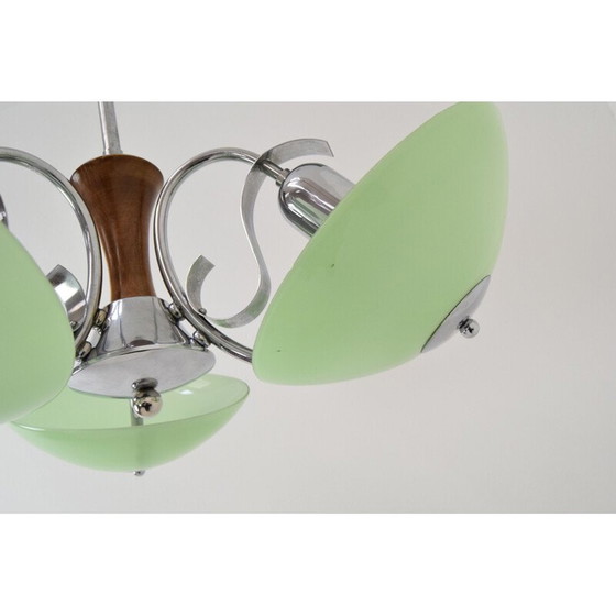 Image 1 of Vintage Art Deco Glas und Chrom Kronleuchter, Tschechoslowakei 1930