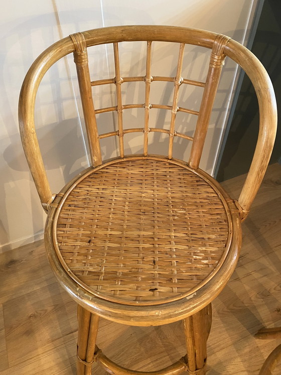 Image 1 of 2x Vintage Rattan Barhocker Barstühle