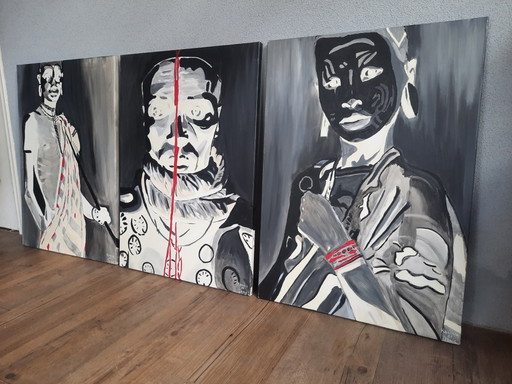 Karina de Jong, Triptychon Masai-Leute malen – schilderijen tekeningen, Canvas, Modern (photo 2 of 11)
