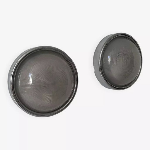 2X Modernistische Vintage Wandleuchte Chrom Und Gestreiftes Glas, Frankreich 1970