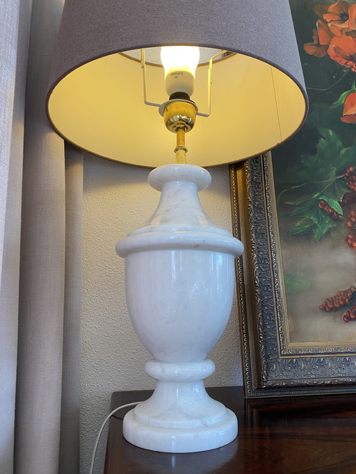 Vintage Tischlampe aus weißem Marmor mit Schirm
