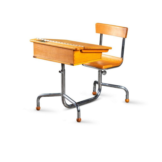 Image 1 of Klassischer Schultisch aus Buchenholz, Tschechoslowakei 1940