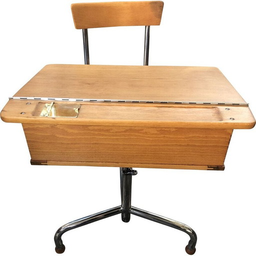 Klassischer Schultisch aus Buchenholz, Tschechoslowakei 1940
