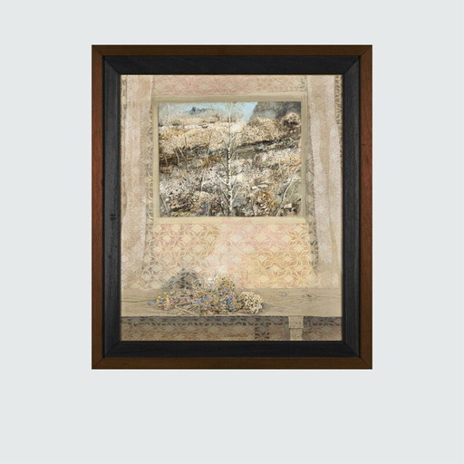 Öl auf Leinwand vintage "Fiori und finestra" von Giuseppe Banchieri, 1979