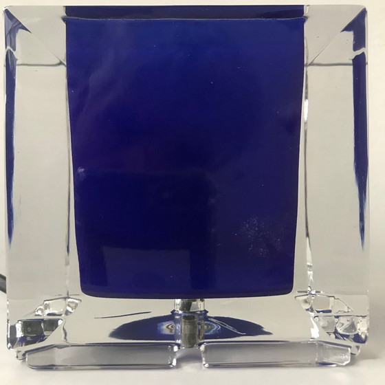 Image 1 of Preciosa Lustry, Quadratische Tischlampe aus blauem Glas