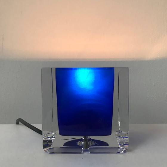 Image 1 of Preciosa Lustry, Quadratische Tischlampe aus blauem Glas