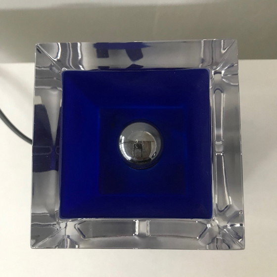 Image 1 of Preciosa Lustry, Quadratische Tischlampe aus blauem Glas