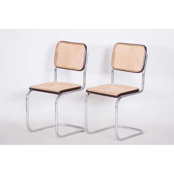 Image 1 of Paar Vintage-Stühle aus Rattan und Holz von Mercel Breuer, Deutschland 1930er Jahre