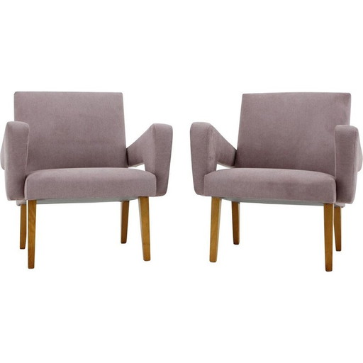 Paar Vintage-Sessel aus Holz und Stoff, Tschechoslowakei 1960er Jahre