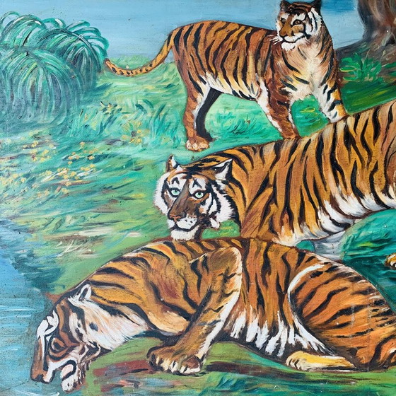 Image 1 of Vintage 3-Tiger Gemälde