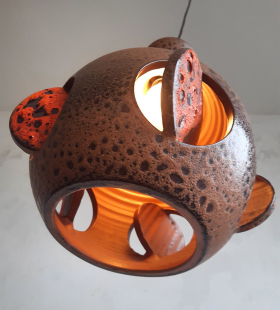 Image 1 of Braun Orange Keramik Keramik Vintage Pendelleuchte