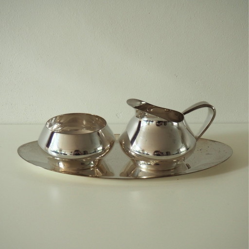 1960S 1960S Bauhaus Wagenfeld Silber Platte Zucker Creme servieren Set