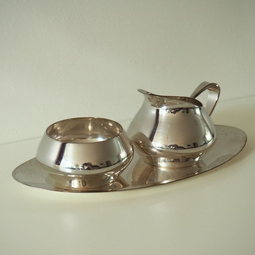 1960S 1960S Bauhaus Wagenfeld Silber Platte Zucker Creme servieren Set