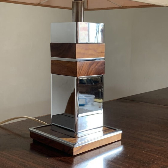 Image 1 of Vintage Tischlampe aus Chrom und Holz