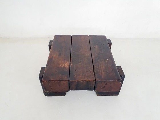 Image 1 of Mid-Century Brutalist Massivholz Couchtisch, Niederlande 1970'S
