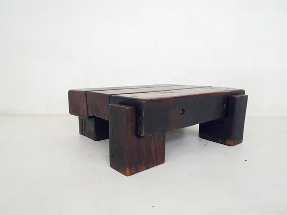 Image 1 of Mid-Century Brutalist Massivholz Couchtisch, Niederlande 1970'S