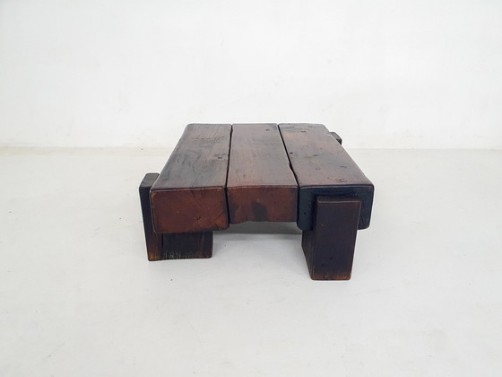 Image 1 of Mid-Century Brutalist Massivholz Couchtisch, Niederlande 1970'S