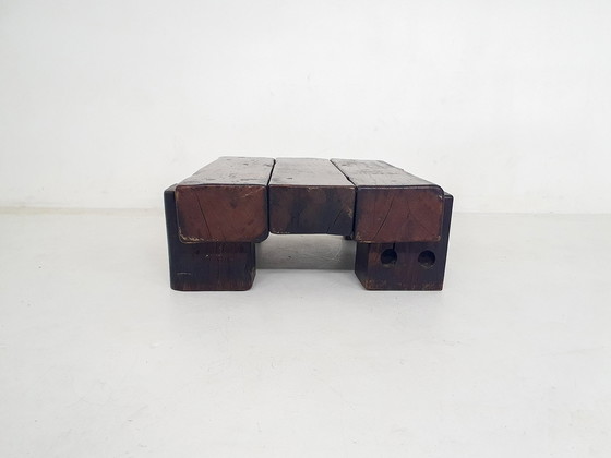 Image 1 of Mid-Century Brutalist Massivholz Couchtisch, Niederlande 1970'S