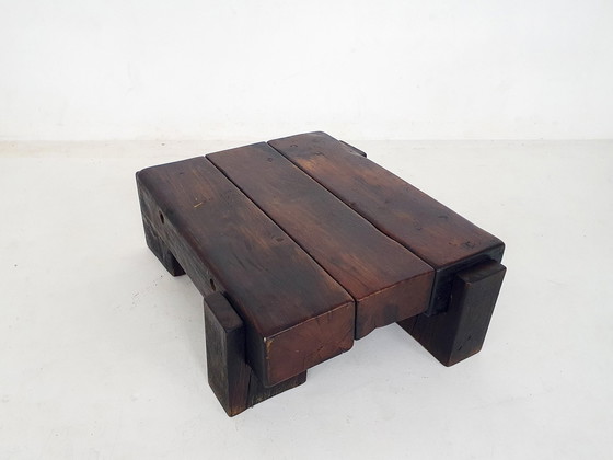 Image 1 of Mid-Century Brutalist Massivholz Couchtisch, Niederlande 1970'S