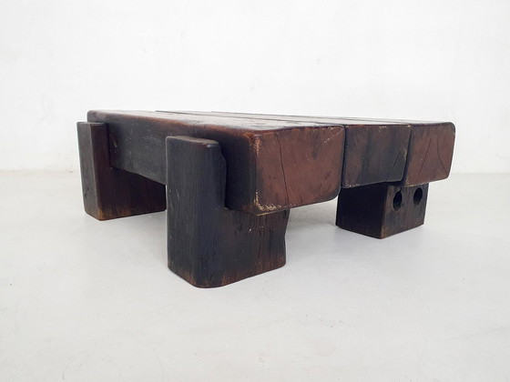 Image 1 of Mid-Century Brutalist Massivholz Couchtisch, Niederlande 1970'S