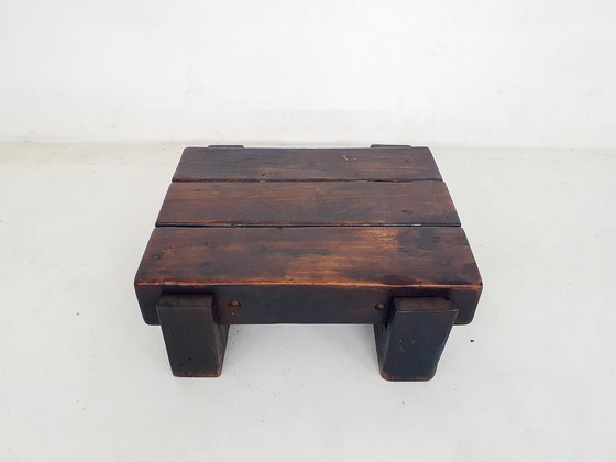 Image 1 of Mid-Century Brutalist Massivholz Couchtisch, Niederlande 1970'S