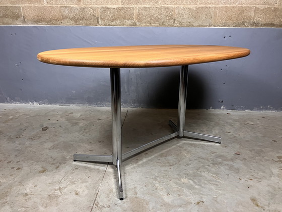 Image 1 of Vintage Esstisch Oval Chrom Massiv Eiche