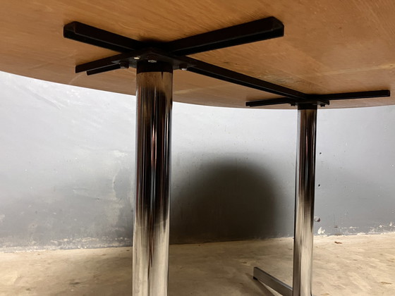 Image 1 of Vintage Esstisch Oval Chrom Massiv Eiche