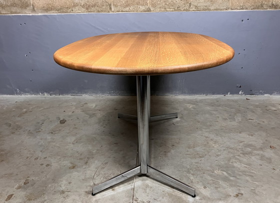 Image 1 of Vintage Esstisch Oval Chrom Massiv Eiche