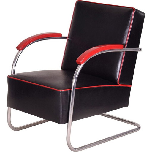 Paar schwarze Ledersessel von Mucke Melder, Tschechoslowakei 1930