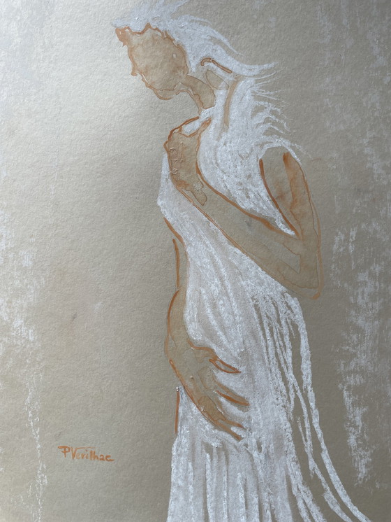 Image 1 of Pastel Porträt Frau "Das weiße Kleid"