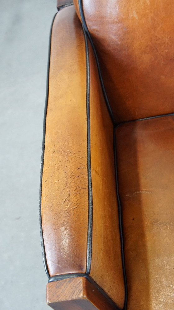 Image 1 of Schafsleder und Holz Art Deco Design Sessel