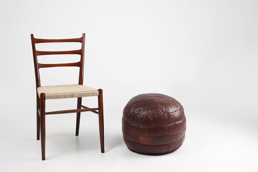 Vintage Französisch Patchwork Leder Ottomane, Bohnensack oder Pouf, 1960S