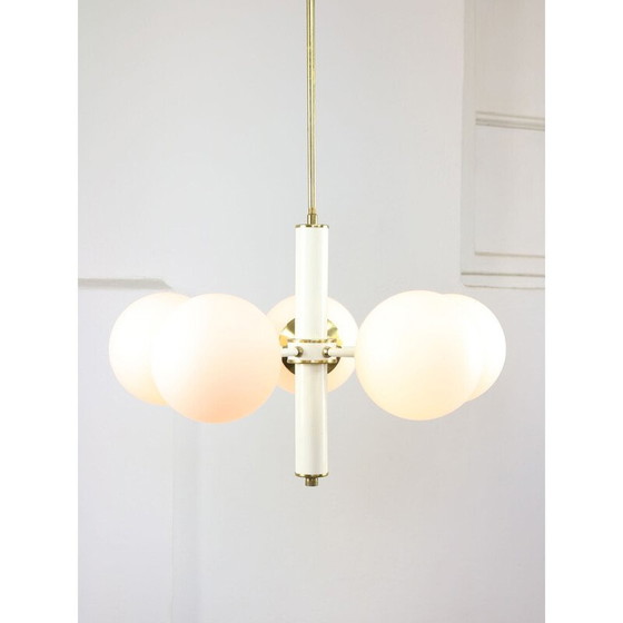 Image 1 of Vintage Sputnik-Kronleuchter aus Messing und Opalglas, Italien