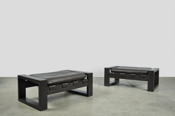 Image 1 of Sonja Wasseur / Brutalistische Lederfußhocker / Niederlande 1970S