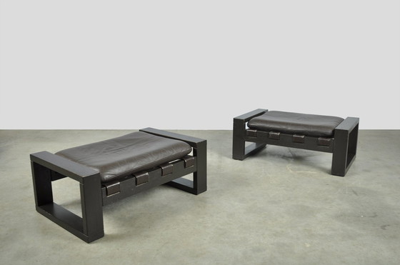 Image 1 of Sonja Wasseur / Brutalistische Lederfußhocker / Niederlande 1970S