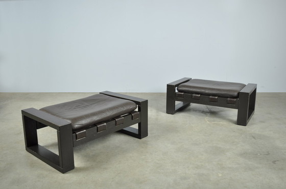 Image 1 of Sonja Wasseur / Brutalistische Lederfußhocker / Niederlande 1970S