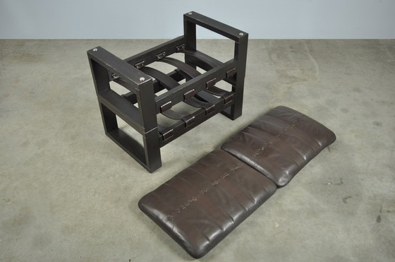 Image 1 of Sonja Wasseur / Brutalistische Lederfußhocker / Niederlande 1970S