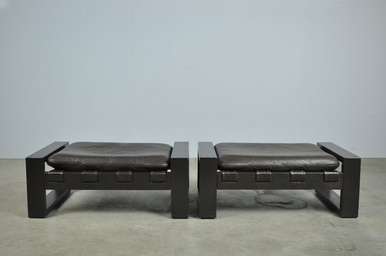 Image 1 of Sonja Wasseur / Brutalistische Lederfußhocker / Niederlande 1970S