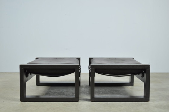 Image 1 of Sonja Wasseur / Brutalistische Lederfußhocker / Niederlande 1970S