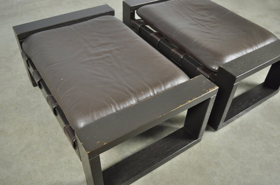 Image 1 of Sonja Wasseur / Brutalistische Lederfußhocker / Niederlande 1970S