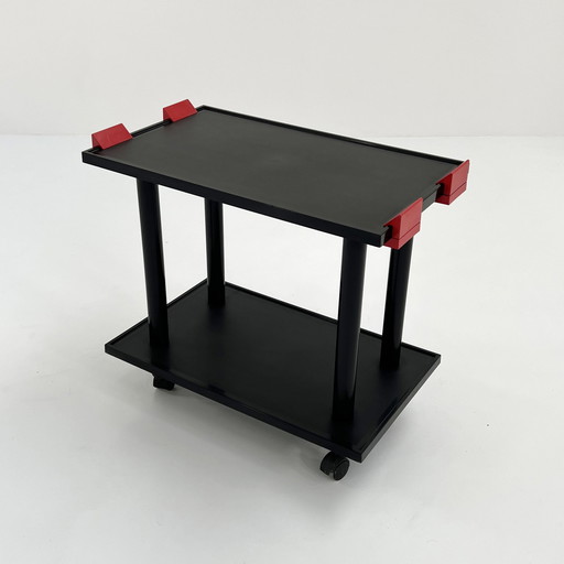 Schwarzer und roter postmoderner Trolley von Anna Castelli Ferrieri für Kartell, 1980er Jahre