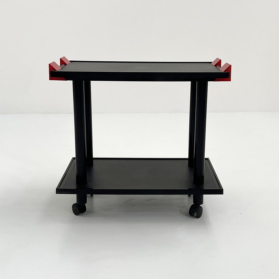 Image 1 of Schwarzer und roter postmoderner Trolley von Anna Castelli Ferrieri für Kartell, 1980er Jahre