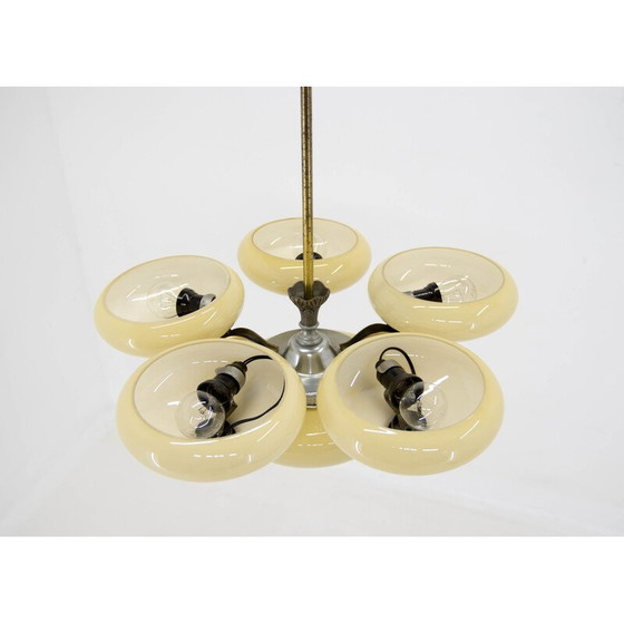 Image 1 of Jugendstil-Kronleuchter aus Messing und Glas, 1930er Jahre