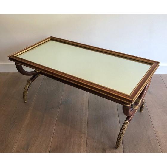 Image 1 of Vintage Couchtisch aus geschnitztem Holz mit Patina und Vergoldung von Maison Hirch, Frankreich 1940